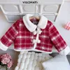 Dame stijl Meisjes plaid wollen kleding sets Kerst kinderen pluche revers gesp lange mouwen uitloper rok 2 stuks winter kinderen dikker prinses outfits Z5695