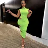 Sıradan elbiseler bkld dantelli kolsuz açık sırt seksi içi boş out bodycon uzun parti elbise 2023 yaz tarzı kadınlar moda yeşil portakal