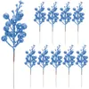装飾的な花10pcsベリークリスマス人工ピックステムツリーベリーグリッターフェイクホリスマイシステムリースパインクリスマスブランチピックシルバー