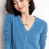 Women's Sweaters Cardigans Women 2023 Autumn Single Breasted V-ne Knitted Sweater Fashion Short Knitwear Solid Blue Green Pink Jumpersyolq