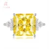 Anéis de casamento IsRabbit 9K 14K 18K Ouro Princesa Corte 6CT VVS Lab Grown Fantasia Amarelo Safira Facetada Gemstone Luxo Jóias Drop 231130