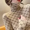 Yeni Moda Kış Kadınlar Stretch Bultleneck Sweater Yumuşak Polar Baskılı Örme Krover Y2K Alt Üst