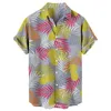 Herr t-skjortor herrar ananas tryck sommar turdown krage korta ärmar lös t-shirt casual lapel knapp upp cardigan manlig blus