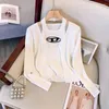 Women's T Shirts CINESSD 2023 Sexy Halter Sleeveless Slim Patchwork Letter Vest Long Sleeve Loose Top Solid Color Coat Knit Two-piece Set