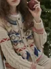Chandails pour femmes Korobov Vintage Pull de Noël Épais Tricoté Twisted Floral Contraste Couleur Cardigan Diamant Check Lâche Crewneck Y2k Tops 231201