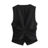 Gilets pour femmes costumes noirs Chic côté froncé gilet formel col en v sans manches manteaux ajustés gilets plissés taille haute pantalons ensembles