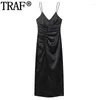 Casual Dresses Black Slip Dress Woman Sleeveless Satin Long For Women Ruched Slit Midi Backless Sexy Night Evening