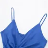 Robes décontractées Blue Slip Robe longue Femmes Ruché Fête élégante pour 2023 Dos nu Sexy Summer Femme Soirée