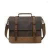 Briefcases Genuine Leather Mens Briefcase Retro Men Bags Vintage Crossbody Shoulder Canvas Handbag 15.6 Inch Laptop Bag