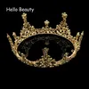 Cor de ouro barroco vintage masculino diadema grande cristal redondo completo baile rei coroa casamento concurso rainha tiara jóias de cabelo nupcial y19261p