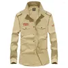 Casual overhemden voor heren Militair Safari-katoenen overhemd Retro Outdoor Slim Fit met zak en lange mouwen Vintage Streetwear Drop