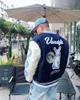 Men s jackor Vintage Vandythepink flockade Autumn Winter Embroidered Baseball Jersey Rabbit Limited Jacket High Street Casual Fashion 231201