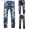 Men's Pants High Quality Men Casual Ripped Jeans Washed Straight Slim Pleated Motorcycle Biker Jeans Pants Male Denim Trousers Plus Size 42 Q231201