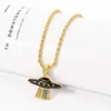 Pendant Necklaces Creative Spaceship UFO Enamel Shine Light Beam Crystal Necklace Gold Color Long Chain For Man Women Collar Jewelry Gifts