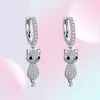 Pendientes BAMOER de Plata de Ley 925 con bonito gato y cristal, deslumbrantes pendientes colgantes de circonita cúbica para mujer, joyería de plata esterlina SCE519 2104574110