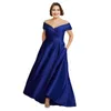 2024 Élégant bleu royal mère de la robe de mariée col en V de l'épaule satin longueur cheville robes de soirée d'invité de mariage pour les femmes, plus la taille