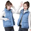 Gilets pour femmes épais femmes sans manches pardessus hiver chaud vers le bas coton rembourré veste femme gilet col mandarin gilet