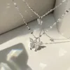 Pendentif Colliers Collier papillon brillant en acier inoxydable pour femmes double couche clavicule chaîne bijoux dames cadeau