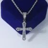 New Designer Cross Shape with Mini Heart Love Charm Pendant Necklace with Rope Chain Hip Hop Women Men Full Paved 5A Cubic Zirconia Boss Men Gift Jewelry