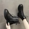 Botas Calçado Botas de Combate Borla Redondo Toe Sapatos Curtos para Mulher Chunky Plataforma Alta Mulheres Tornozelo Punk Estilo Pu Tendência 2023