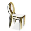 Silla de boda de hotel de acero inoxidable dorado de lujo moderno, sillas de alquiler para fiestas con respaldo alto para banquete, 25