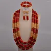 Collana di orecchini set Laanc rosso e bianco nigeriano coarl 24 pollici perline da sposa africane