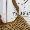 Summer New High-capacity Straw Woven Bag One Shoulder Split Leather Holiday Portable Women's Bag Pastoral Woven Bag 230313