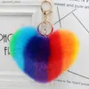 Keychains Lanyards Fur Heart Keychain Love Fuzzy Bag Purse Charm Ring Fluffy Ball Lovely Valentines Key Chain Fashion Gift R231201