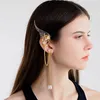 Backs Earrings Girls Fairy Ear Cuff Crystal Imitation Pearl Elf Clips No Piercing Wedding Goth Hollow OutChain Tassel Jewelry