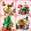 لعبة عيد الميلاد لوازم Huiqibao 6in1 عيد الميلاد الأيائل الغزلان سانتا كلوز بناء الكتل City Snow House Bricks Toys Toys for Kids Kids Hight 231130