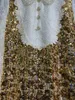 2024 Spring kontrastowe kolory koloru cekiny Tiulowe sukienka Biała długi rękaw na szyję na kolanach Dokonanie sukienki T3N291507
