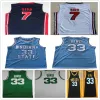 NCAA Mens Vintage Indiana State Sycamores Bird #33 College Basketball Jerseys Nation Team Dream Larry #7 Baby Blue Black Valley High School