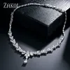 Ensembles de bijoux de mariage ZAKOL luxe brillant zircone feuille collier boucles d'oreilles anneaux bracelets ensemble pour femmes CZ goutte mariée 231201