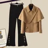 Women's Two Piece Pants Korean Retro Personality Cape Jacket Blazer Bell bottoms Two piece Elegant Trousers Suit Office Business Outlets 231201