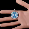 Hänge halsband Kongmoon Large Circle Ocean Blue Fire Opal CZ Silver Plated Jewelry for Women Necklace