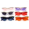 Occhiali da sole Crystal Diamond Cat Eye Donna Brand Designer Fashion Shades Nero Rosso Montatura Personalità Bling Eyewear