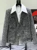 Męskie kurtki koreańskie szare dzianiny mały pachnący płaszcz sprężyna luźna design sens frędzle swobodna kurtka top moda