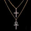 Collier croix Ankh en Zircon glacé, ensemble de bijoux, or, argent, cuivre, matériau Bling CZ, clé de la vie, pendentifs égyptiens, colliers 2902