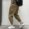 メンズパンツHouzhou Khaki Cargo Pants Men Hip Hop特大のクロップドズボン男性ジョギングテックウェアルーズカジュアルヒッピーストリートウェアヒップホップQ231201