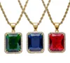 Hommes Femmes Hip Hop Gemstone Pendentif Collier Populaire Rouge Bleu Vert Gem Bijoux Haute Qualité En Acier Inoxydable IP Plaqué Or Accesso8968253