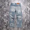 Джинсы для женщин Chromese Jeanbaggy Jeans Мужские джинсы с венком Черные широкие брюки с молнией и бисером Fly Фиолетовые классические брюки Фиолетовые джинсы Джинсовые шорты 903