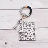 Trä tofs pärla strängarmband med ID -kort tryckt påse Keychain Grade Silikonpärlor Armband Kvinnor Girl Key Ring Chain Wrist Rand Pendant Leather Party Gifts