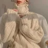 Maglioni da Donna Morbido Maglione Dolcevita Glutinoso per Donna Autunno e Inverno Stile Pigro Abbigliamento Esterno Allentato i Caldo Bianco Pullover a Trecce Syolq