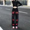 Jeans para mujer Hip Hop Vintage Mujeres Negro Rojo Jeans Streetwear Moda Pantalones Estrella Pintada Cintura Alta Pierna Ancha Recta Casual Pantalones Sueltoszln231201