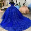 Темно-синее блестящее сладкое платье Quinceanera 16 с открытыми плечами и аппликацией из кружева и бисера бальное платье принцессы праздничное платье для дня рождения Vestidos 15 De