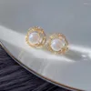 Stud Korean Design Fashion Jewelry Exquisite Zircon ed Flower 14K Gold Earrings Elegant Women Pearl Prom Party EarringsStud S265P
