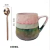 Tassen, 400 ml, nordischer Stil, rosa Ofen-Transformations-Tasse, hohes Aussehen, große Kapazität, Keramik-Wassertasse, Heimbüro, Tee