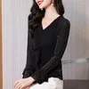 Kvinnors T-skjortor M-4XL 2023 Autumn Winter Women Topps Slim Long Sleeve Bottoming Shirt Elastic Fit Ruffles Silk Bright