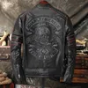 Embroidery Skull Motorcycle genuine Leather Jackets Designers Natural Cowhide Moto Biker Leather Coat Men's Spring and Autumn Clothing