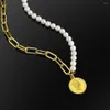 Girocollo KRKC Personalizzato 6mm Dainty Pearl Collana con pendente Queen in acciaio inossidabile placcato oro con graffetta per carta con ciondolo253f